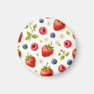 Aimant Motif de fleurs de cerisier et fruits frais d'été