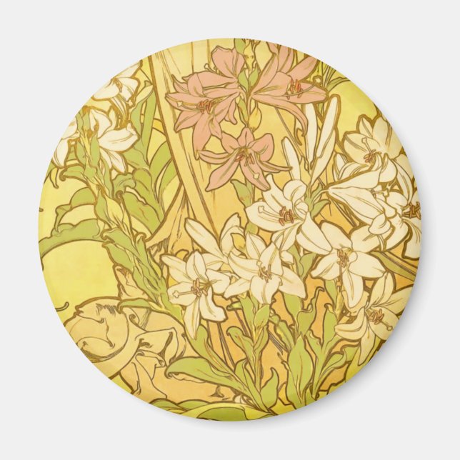 Aimant Motif de fleurs de lys d'Alphonse Mucha : Art nouv (Devant)