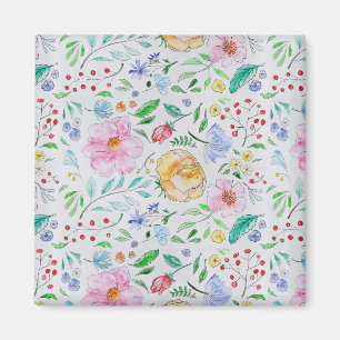 Aimant Motif de fleurs et de bourgeons à l'aquarelle légè