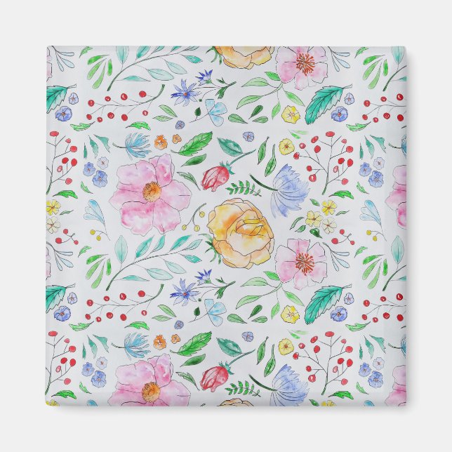 Aimant Motif de fleurs et de bourgeons à l'aquarelle légè (Devant)