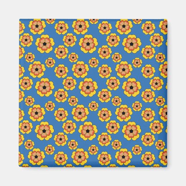 Aimant Motif de fleurs orange jaune (Devant)