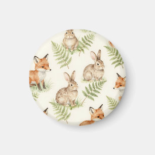 Aimant Motif de forêt de renard et de lapin à l'aquarelle