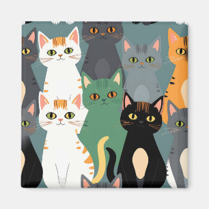 Aimant Motif de foule de chats de dessin animé colorés