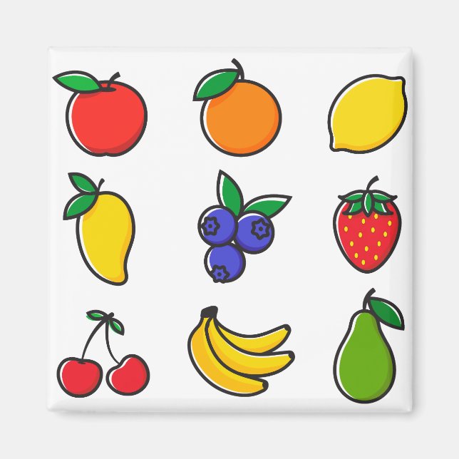 Aimant Motif de fruits mélangés colorés (Devant)