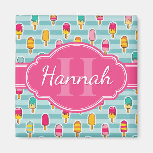 Aimant Motif de glace coloré avec Monogramme rose