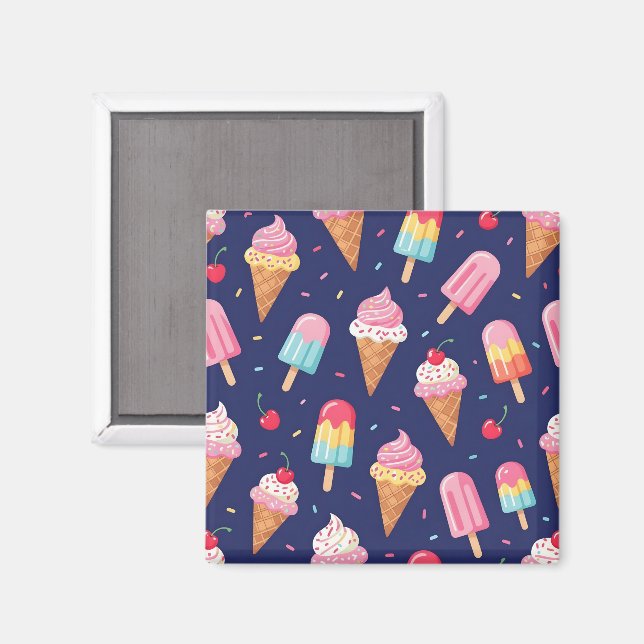 Aimant Motif de glace, popsicles et cerises (Recto/Verso)