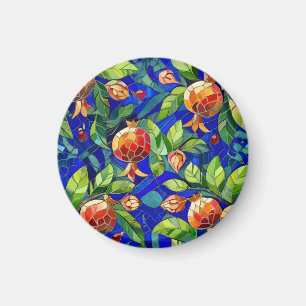 Aimant Motif de grenade bleu foncé et mosaïque de fruits