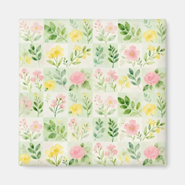 Aimant Motif de grille florale à l'aquarelle (Devant)