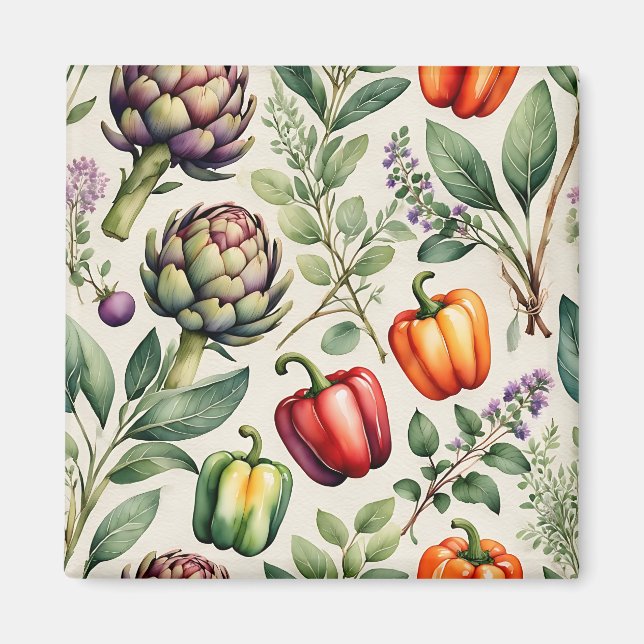 Aimant Motif de jardin potager à l'aquarelle (Devant)