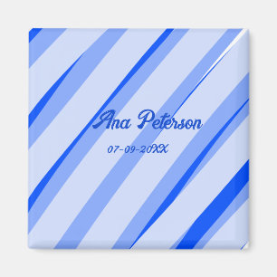 Aimant Motif de lignes rétro boho pastel bleu ajouter nom
