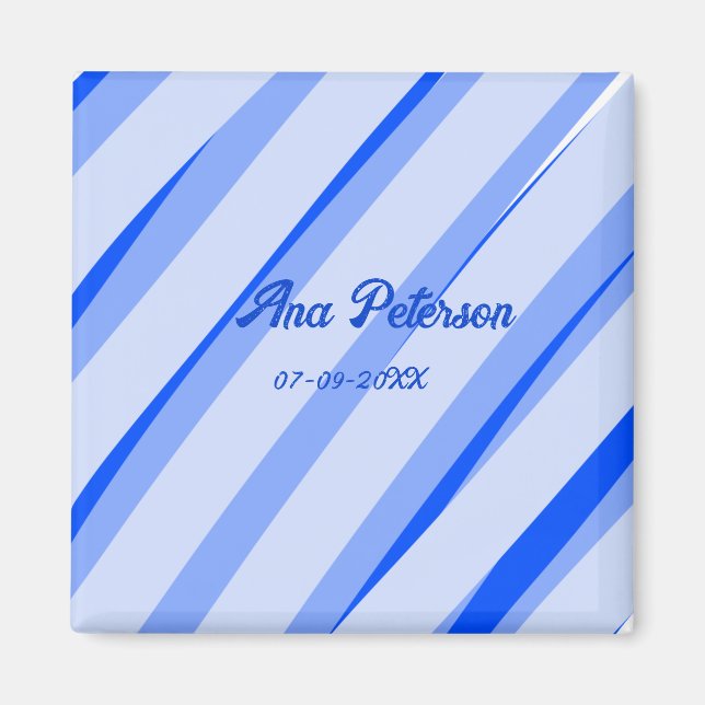 Aimant Motif de lignes rétro boho pastel bleu ajouter nom (Devant)