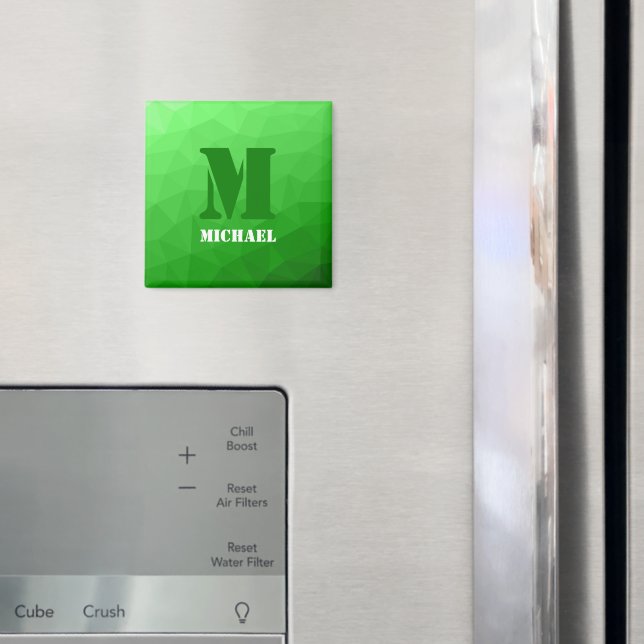 Aimant Motif de maillage géométrique vert clair Monogramm (In situ (réfrigérateur))