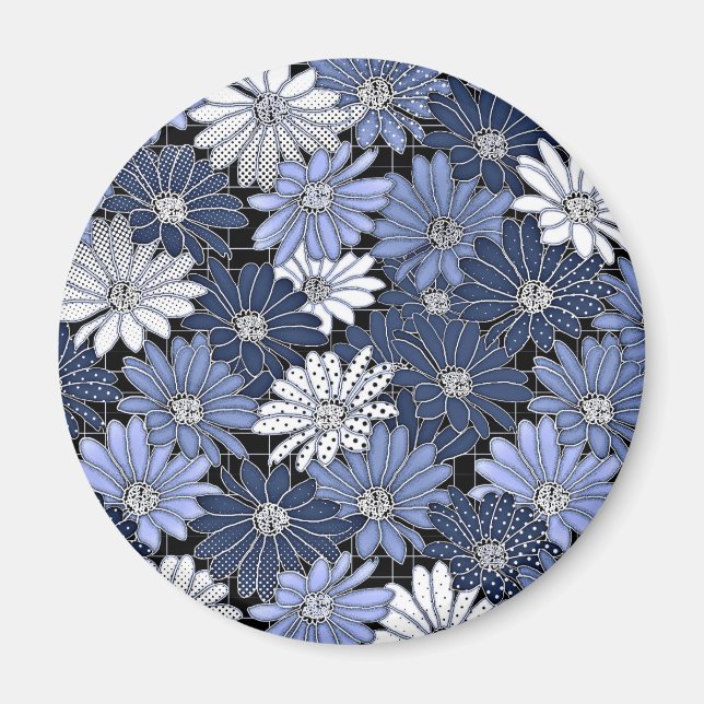Aimant Motif de marguerite bleu et blanc (Devant)