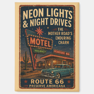 Aimant Motif de motel néon vintage Route 66 en nocturne