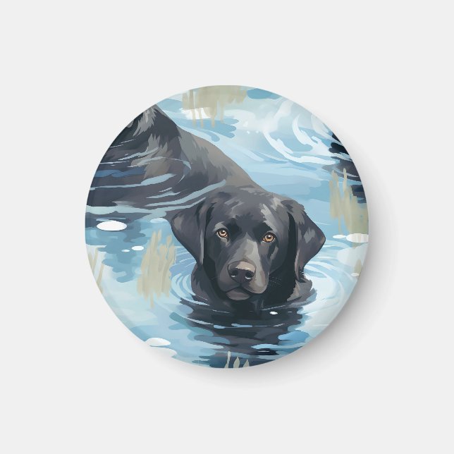 Aimant Motif de natation du Labrador noir (Devant)