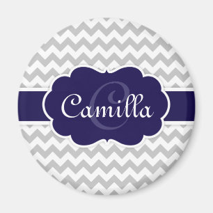 Aimant Motif de Navy Blue Monogram Grey Chevron