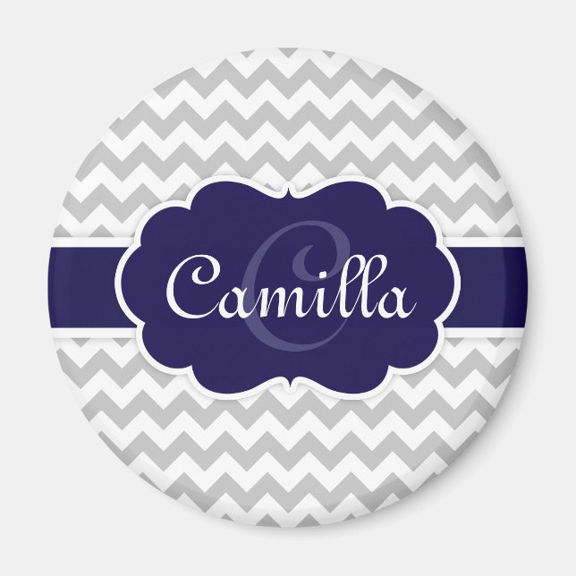 Aimant Motif de Navy Blue Monogram Grey Chevron (Devant)