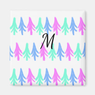Aimant Motif de Noël à l'aquarelle simple avec monogramme