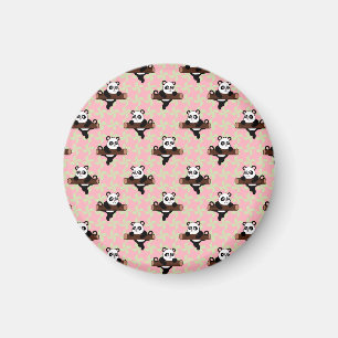 Aimant Motif de panda mignon sur fond rose – Sans couture