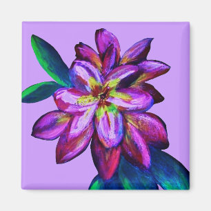 Aimant Motif de peinture de fleur violette sur fond noir