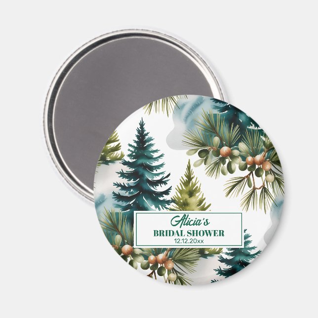 Aimant Motif de pin aquarelle Faveur de douche de mariée  (Recto/Verso)