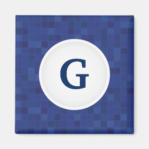 Aimant Motif de pixel en mosaïque bleue monogramme person