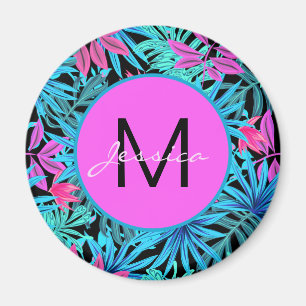 Aimant Motif de plante tropicale rose bleu néon personnal