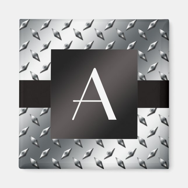Aimant Motif de plaque d'acier en diamant argent Monogram (Devant)