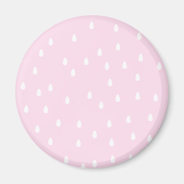 Aimant Motif de pluie rose pâle. Blanc et rose. (Devant)