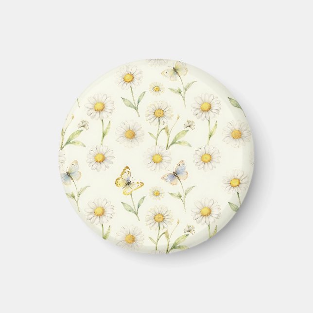 Aimant Motif de prairie à daisy et papillon à l'aquarelle (Devant)