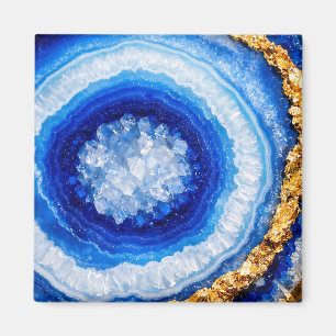 Aimant Motif de résine de géode bleu or