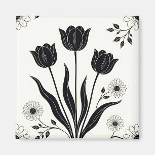 Aimant Motif de silhouette de tulipe noire