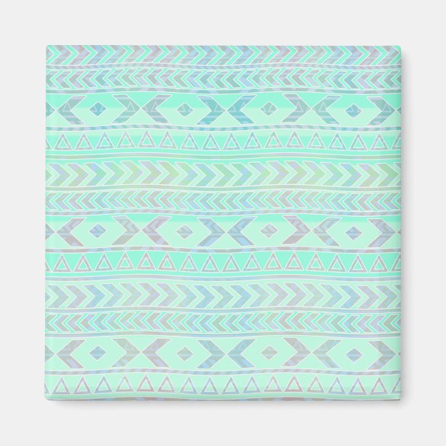 Aimant Motif de style d'art aztèque sarcelle pastel (Devant)