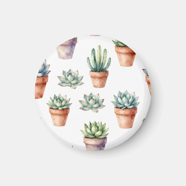 Aimant Motif de succulentes à l'aquarelle (Devant)