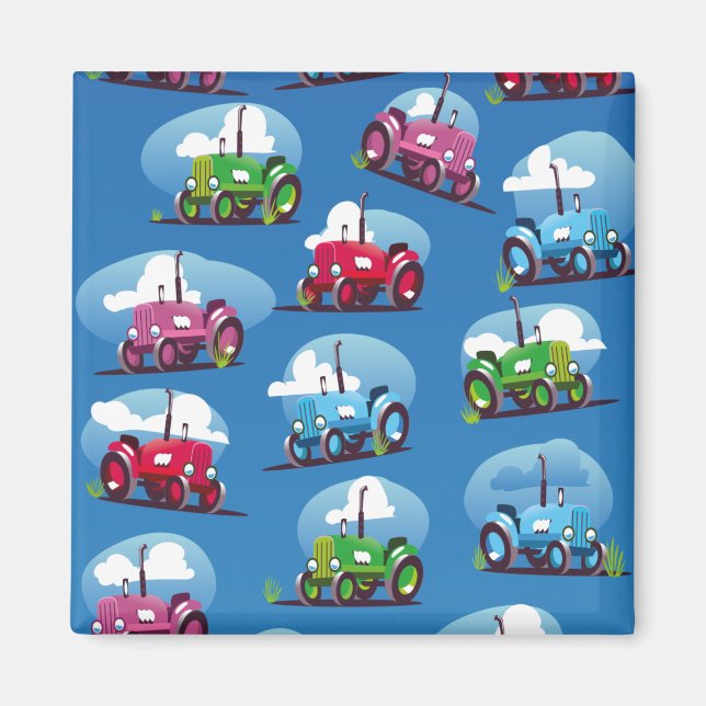 Aimant Motif de tracteur (fond bleu) (Devant)