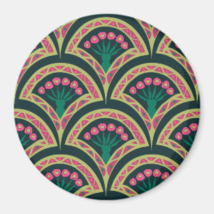 Aimant Motif de ventilateur floral rose et vert