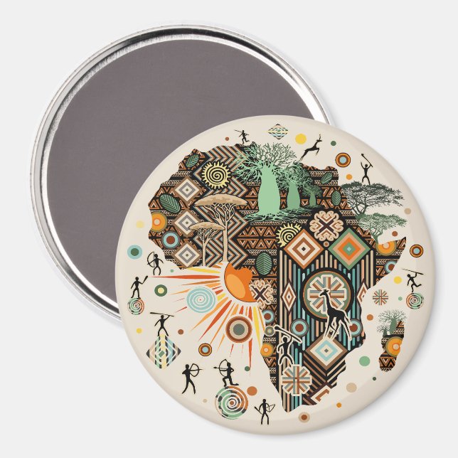 Aimant Motif d'éléments tribaux décoratifs de carte d'Afr (Recto/Verso)