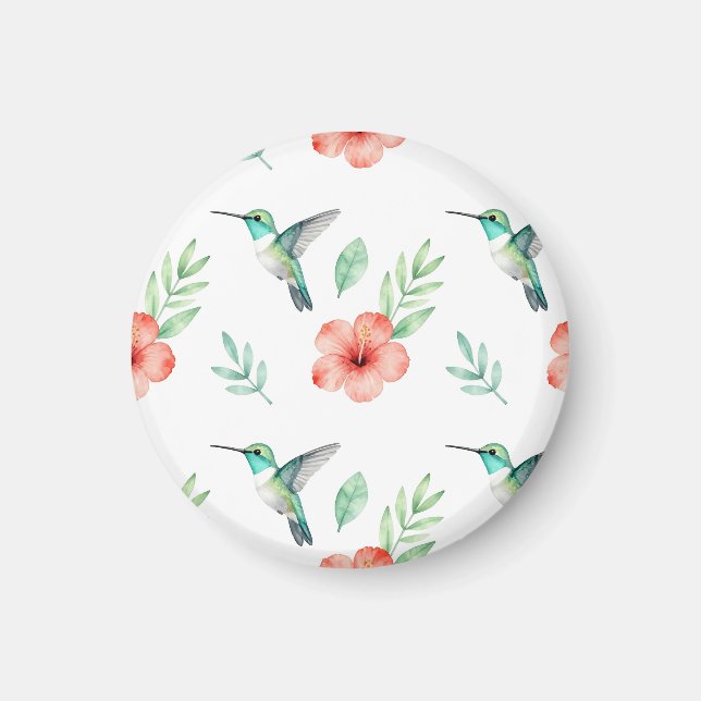 Aimant Motif d'Hibiscus à Colibri Turquoise (Devant)