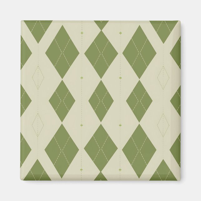 Aimant Motif diamant argyle vert olive (Devant)