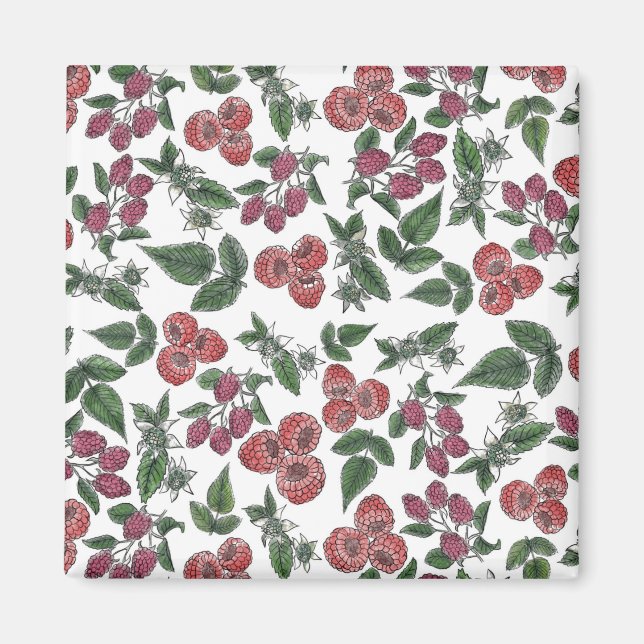 Aimant Motif d'illustration de feuilles de framboise (Devant)