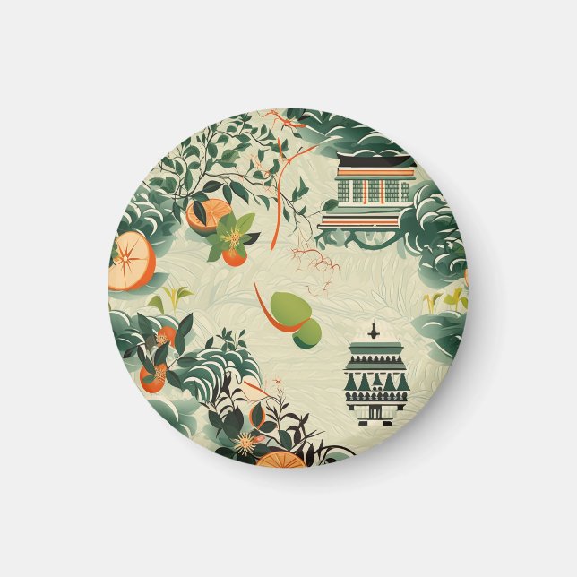 Aimant Motif d'oranges Ethereales avec temples Zen (Devant)