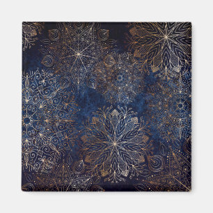 Aimant Motif élégant de Mandala en or et en bleu foncé