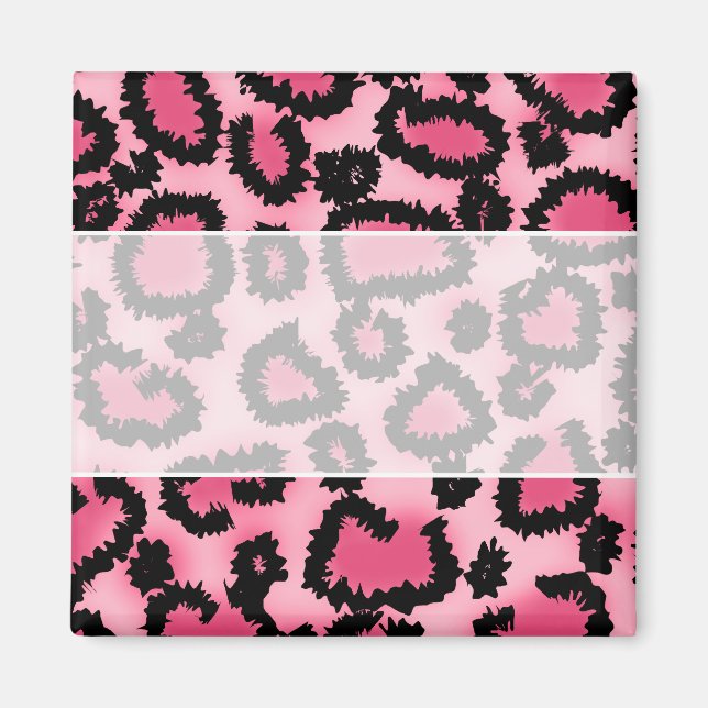 Aimant Motif Empreinte de léopard rose et noir. (Devant)