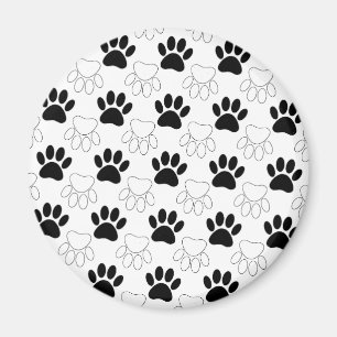 Aimant Motif Empreinte de patte de chien noir et blanc