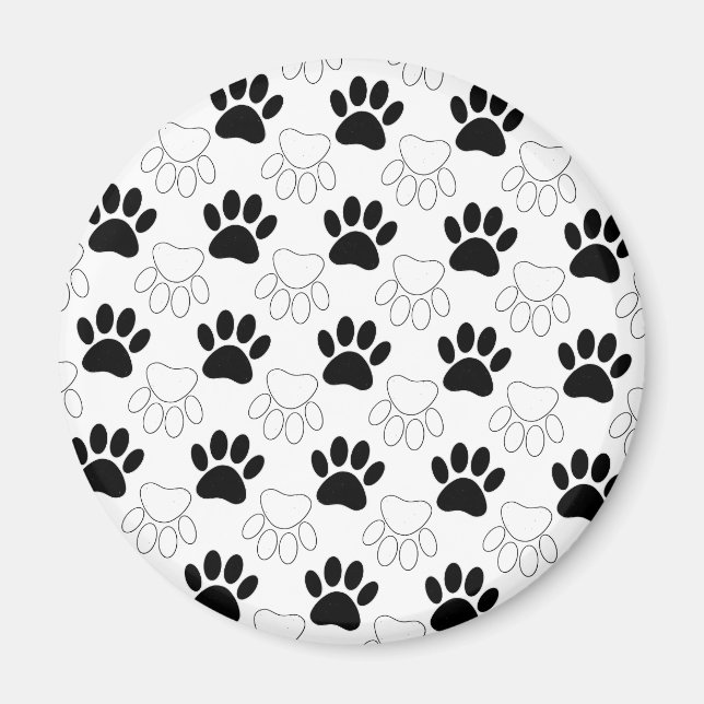 Aimant Motif Empreinte de patte de chien noir et blanc (Devant)