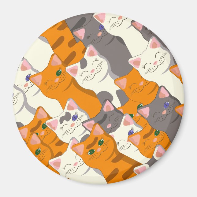 Aimant Motif en diagonale du chat noir blanc gingembre (Devant)