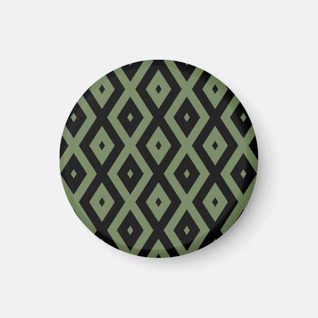 Aimant Motif en diamant vert olive et noir (Devant)