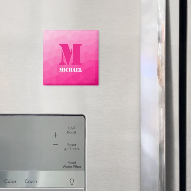 Aimant Motif en maille géométrique rose vif Monogramme (In situ (réfrigérateur))