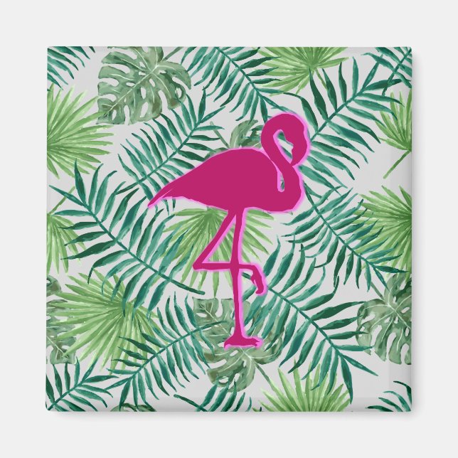 Aimant Motif et Flamant rose rose des Feuilles tropicaux  (Devant)