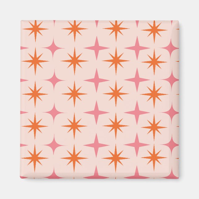 Aimant Motif étoilé Rétro Milieu de Siècle Rose Orange  (Devant)